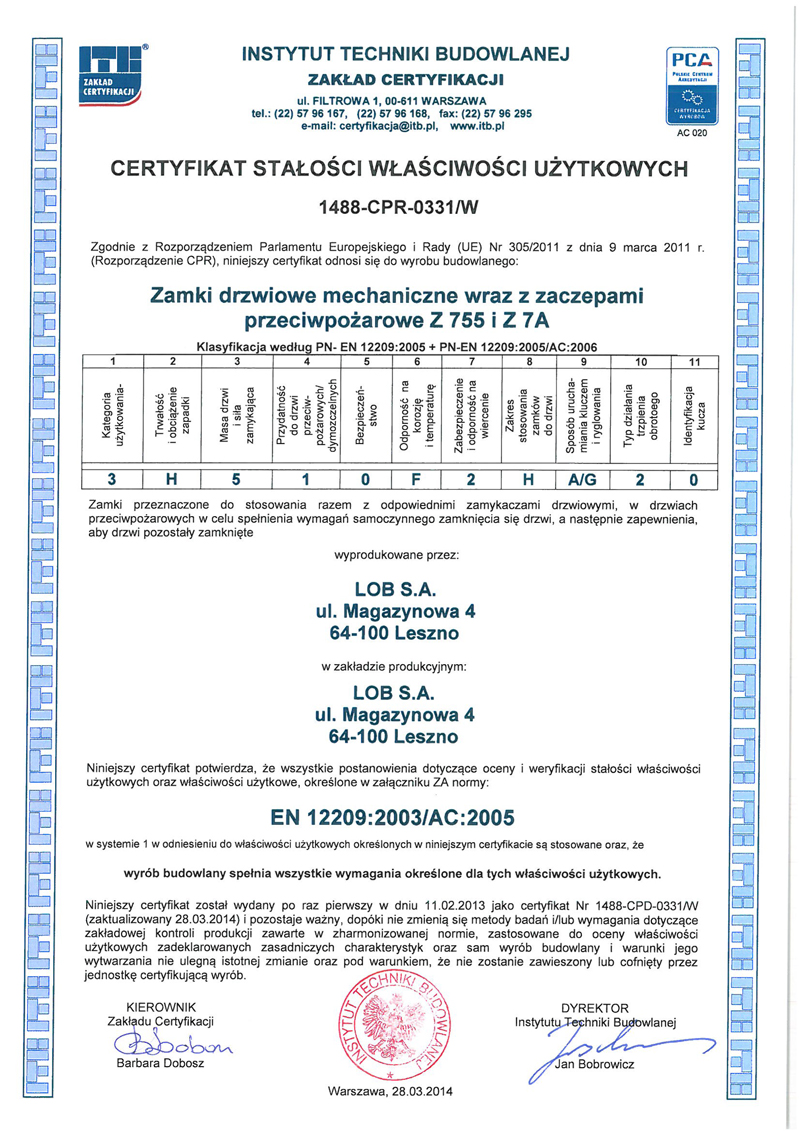 сертификат на противопожарные замки LOB_0331-1 сертификат на противопожарные замки LOB_0331-1